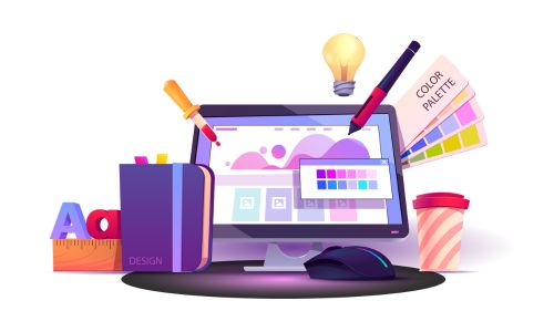 Grafikdesign-Arbeitsplatz mit Tools für kreative Webseiten-Layouts