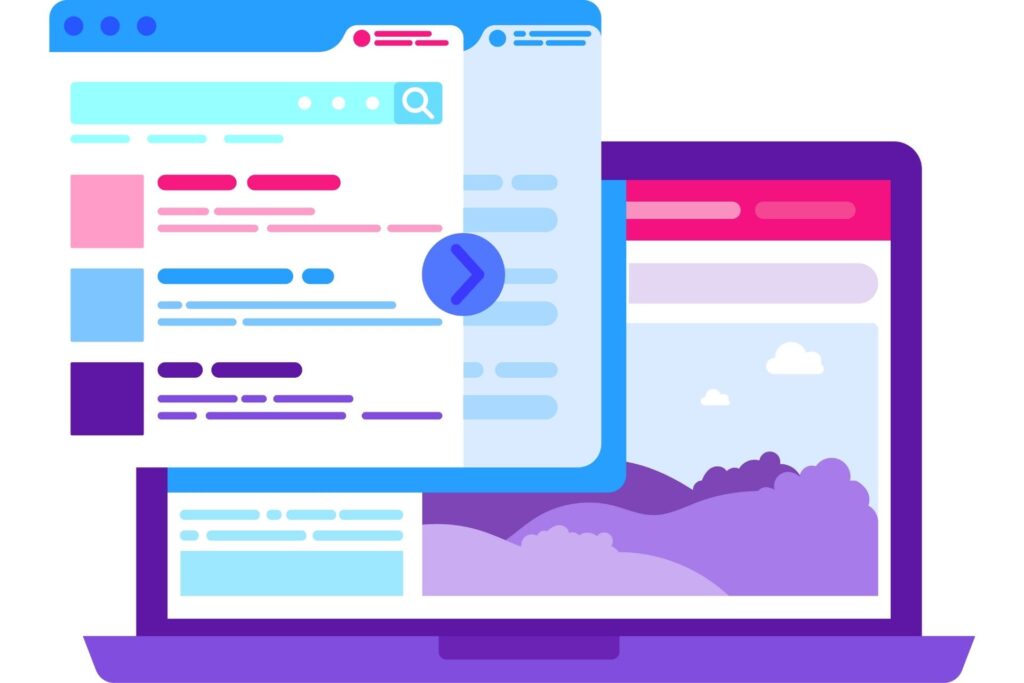 Modernes Webdesign-Interface mit farbigen Elementen für Desktop-Webseiten