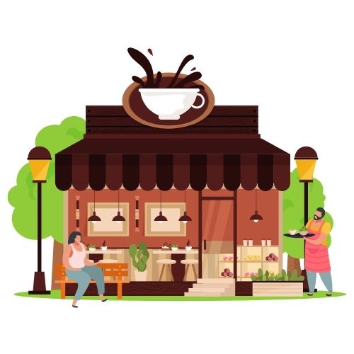 Illustration eines kleinen stationären Geschäfts als Symbol für lokale Unternehmen