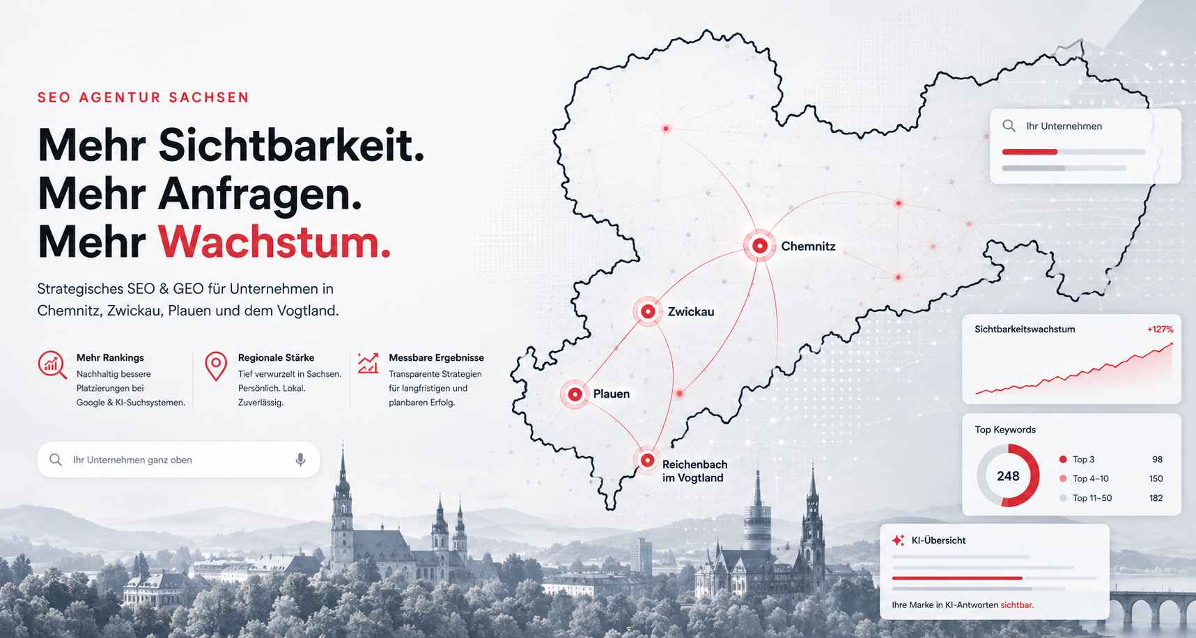 Infografik für die regionalen Leistungen der SEO Agentur Rankingmax in Sachsen.