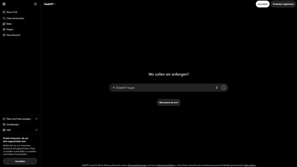 Ein Screenshot der ChatGPT Oberfläche