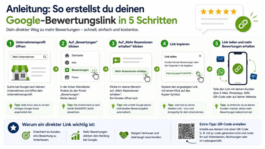 Infografik: Wie erstelle ich einen Google-Bewertungslink.