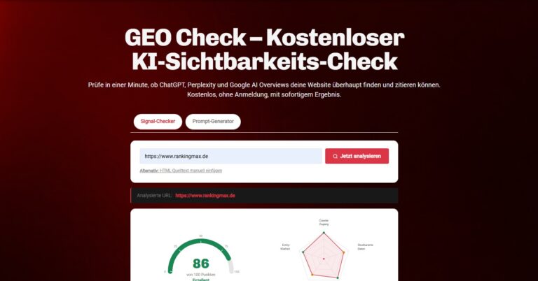 Ein Screenshot des GEO Tools von Rankingmax