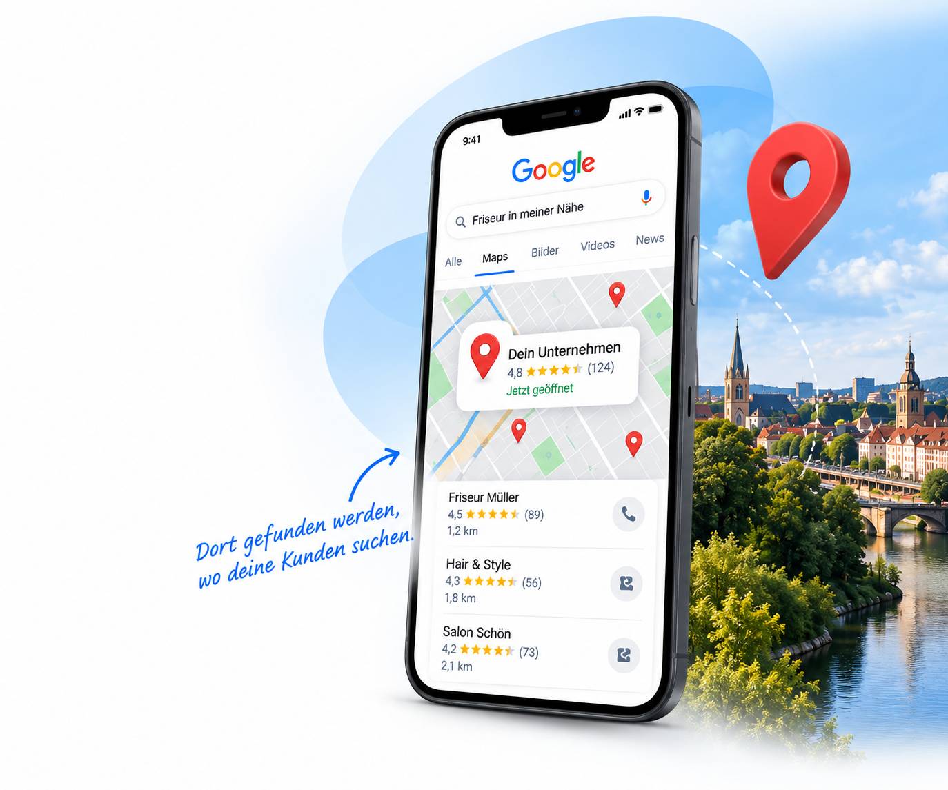 Ein Smartphone mit einem geöffneten Google Unternehmensprofil