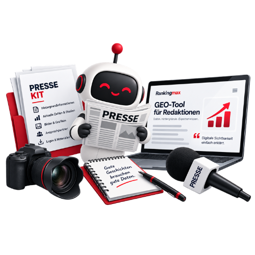 Grafik für das Pressekit mit Roboter und Presseinformationen