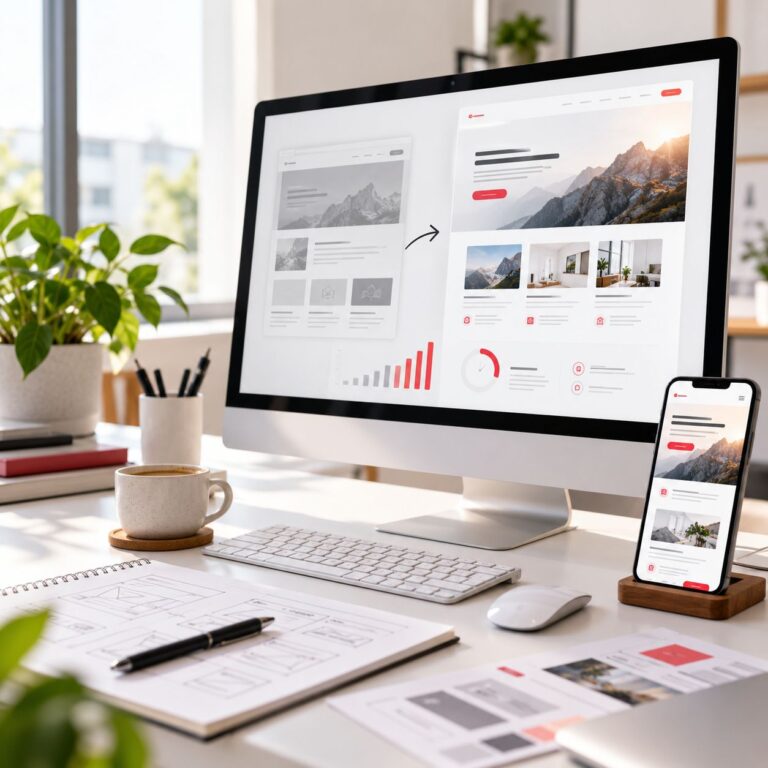 Ein Monitor auf dem eine Wachstumsanalyse für einen Website Relaunch dargestellt ist.